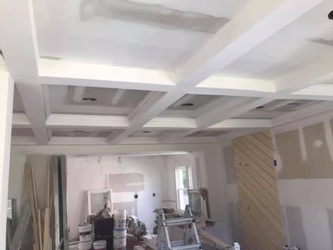 Ceiling beam drywall finishing and repair